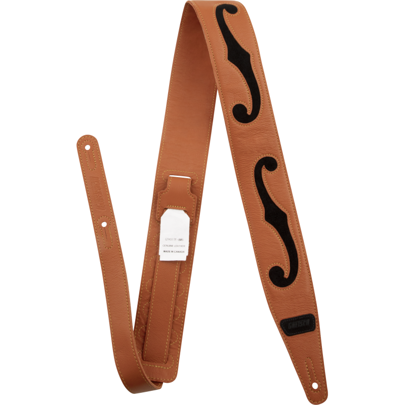Gretsch  F-Holes Leather Strap, Orange and Black, 3" - 1