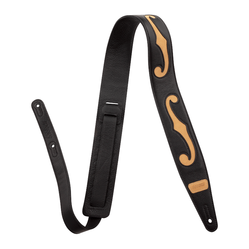 Gretsch  F-Holes Leather Strap, Black and Tan, 3" - 1