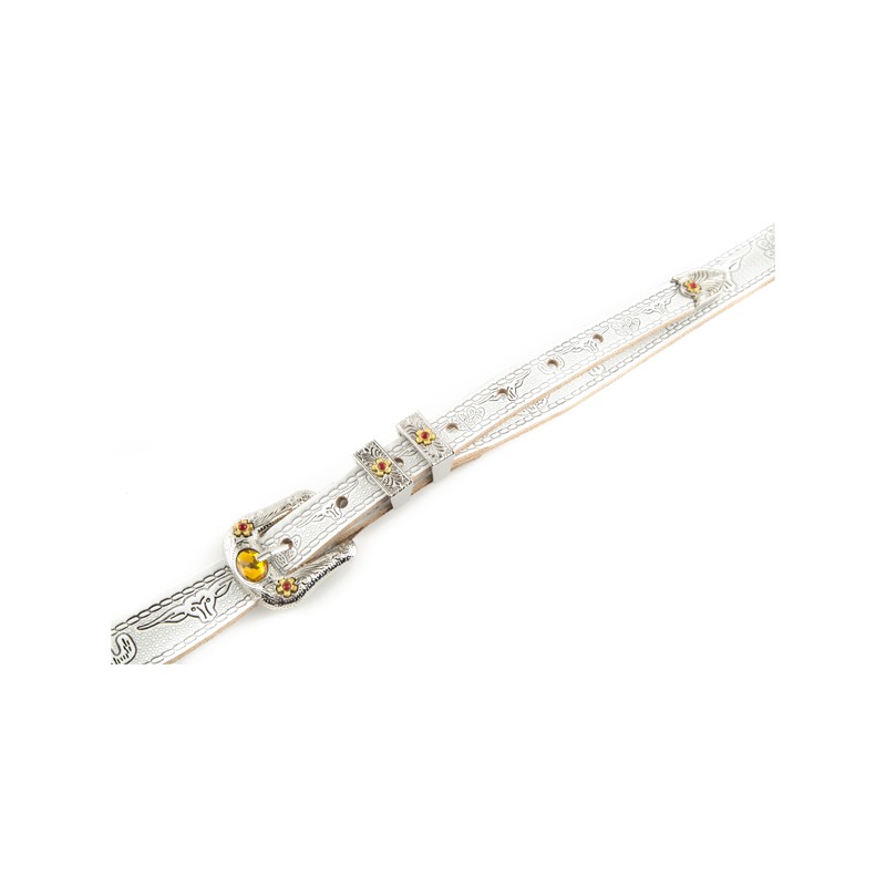 Gretsch  Vintage Tooled Leather Guitar Strap, White - 4