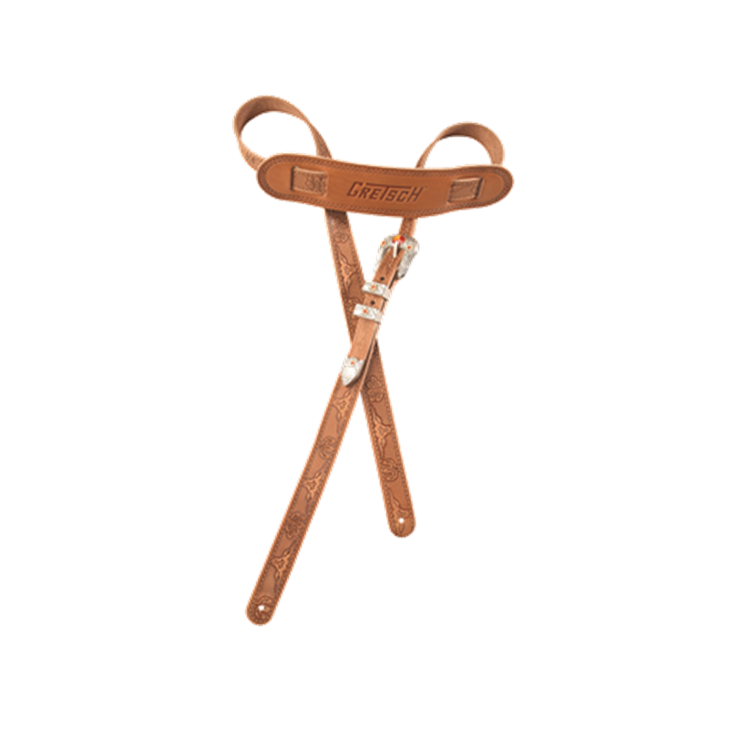Gretsch  Vintage Tooled Leather Guitar Strap, Russet - 1