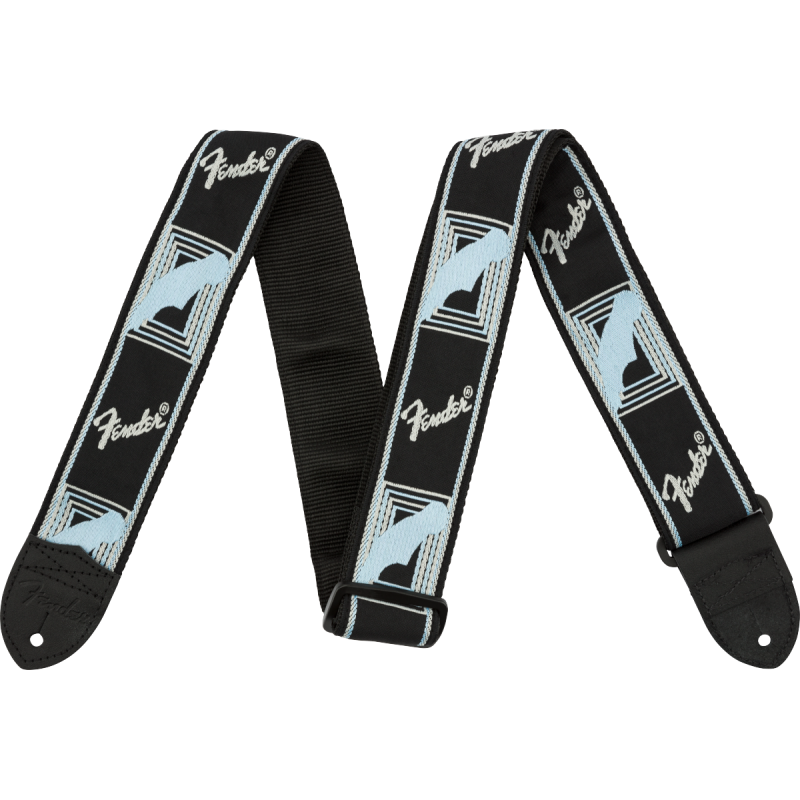 Fender  2" Monogrammed Strap, Black/Light Grey/Blue - 1