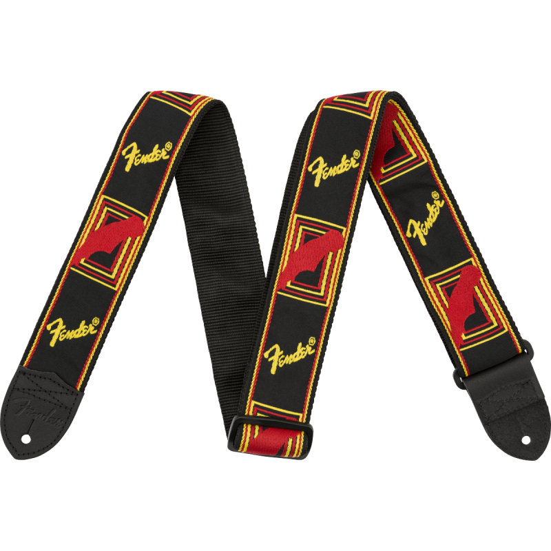 Fender  2" Monogrammed Strap, Black/Yellow/Red - 1