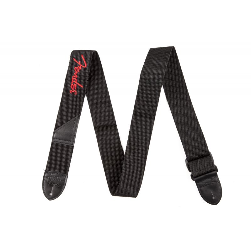 Fender  2" Black Poly Strap w/ Red  Logo - 1