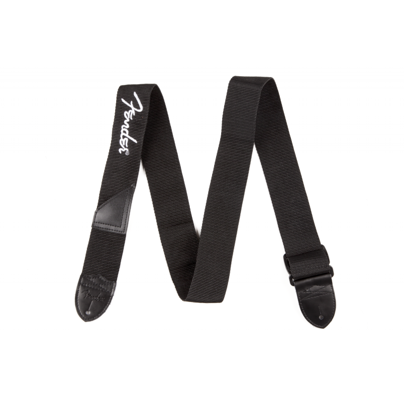 Fender  2" Black Poly Strap w/ White  Logo - 1