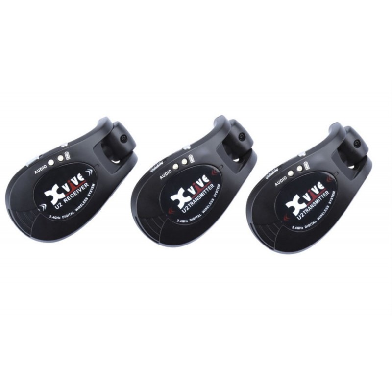 XVive U2 Guitar Wireless System Bundle, 2 x Transmitter + 1 x Receiver - Black - 3