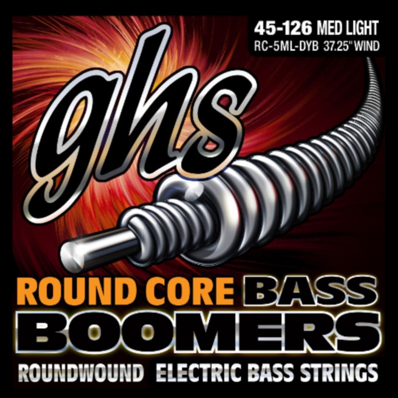 GHS Round Core Bass Boomers - RC-5ML-DYB - Bass String Set, 5-String, Medium Light, .045-.126 - 1
