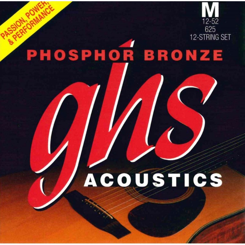 GHS Phosphor Bronze - 625 - Acoustic Guitar String Set, 12-String Medium, .012-.052 - 1