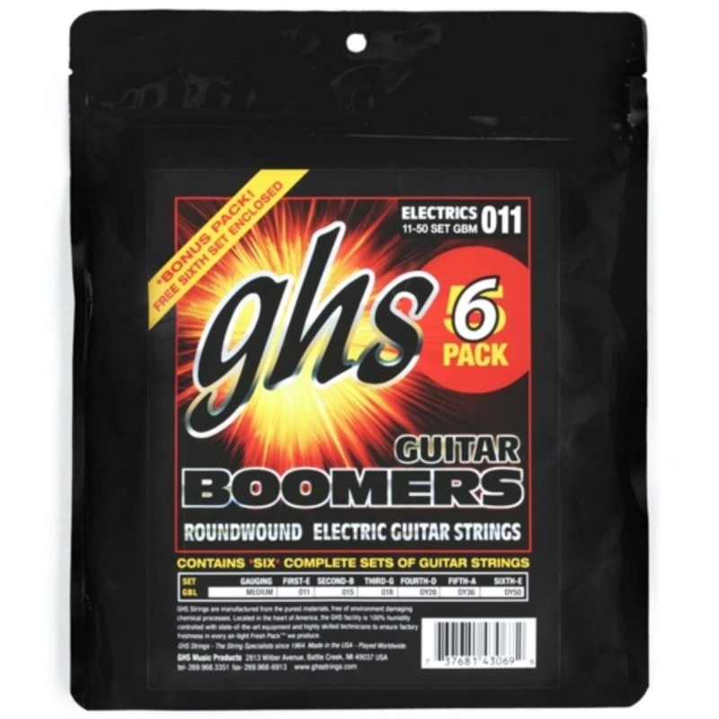 GHS Guitar Boomers - GBM - Electric Guitar String Set, Medium, .011-.050, 6-Pack - 1