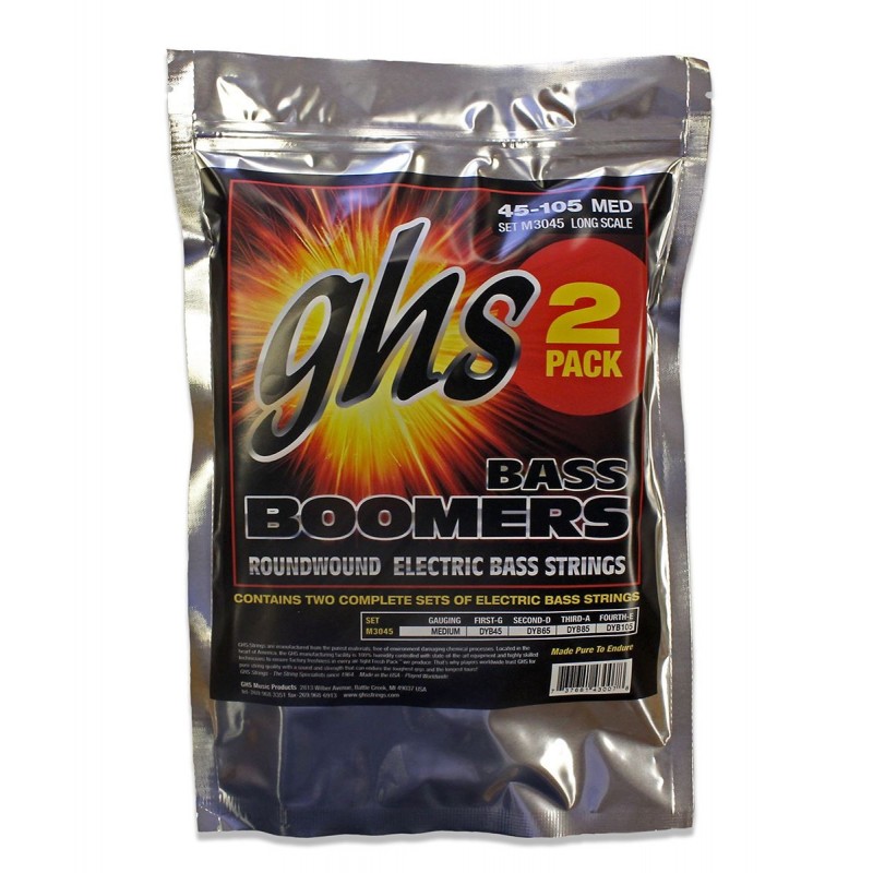 GHS Bass Boomers - M3045 - Bass String Set, 4-String, Medium, .045-.105, 2-Pack - 1
