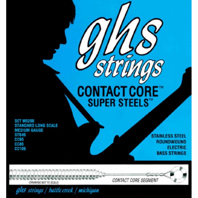 GHS Contact Core Super Steels - M5200 - Bass String Set, 4-String, Medium, .045-.105 - 1