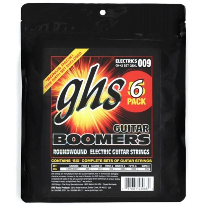 GHS Guitar Boomers - GBXL - Electric Guitar String Set, Extra Light, .009-.042, 6-Pack - 1