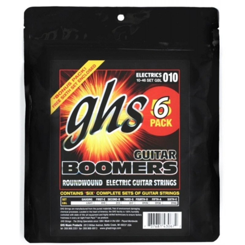 GHS Guitar Boomers - GBL - Electric Guitar String Set, Light, .010-.046, 6-Pack - 1