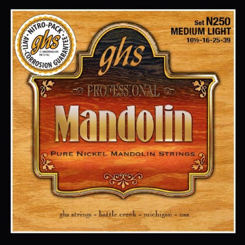 GHS Professional - N250 - Mandolin String Set, Loop End, Pure Nickel, Medium Light, .0105-.039 - 1
