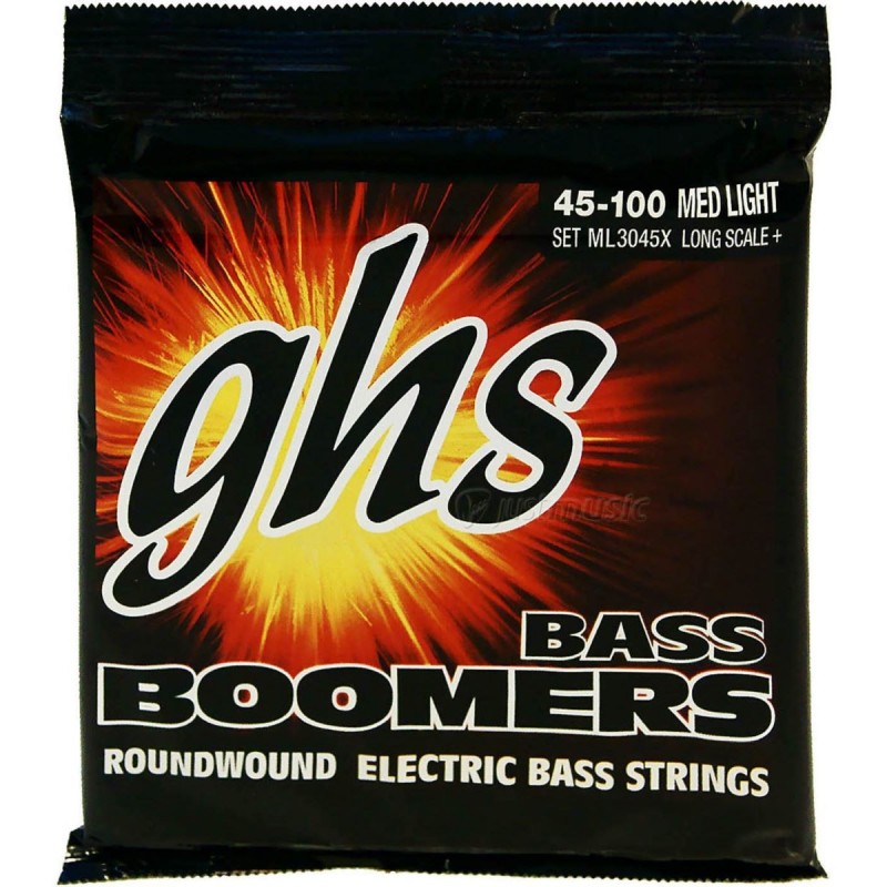 GHS Bass Boomers - ML3045X - Bass String Set, 4-String, Medium Light, .045-.100, Extra Long Scale - 1