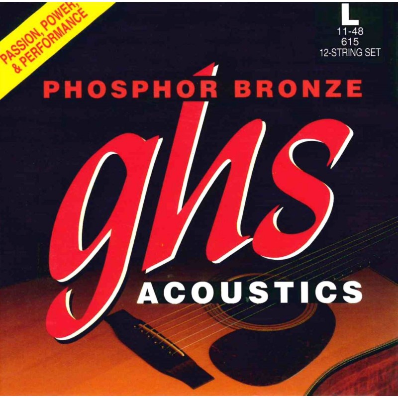 GHS Phosphor Bronze - 615 - Acoustic Guitar String Set, 12 String Light, .011-.048 - 1