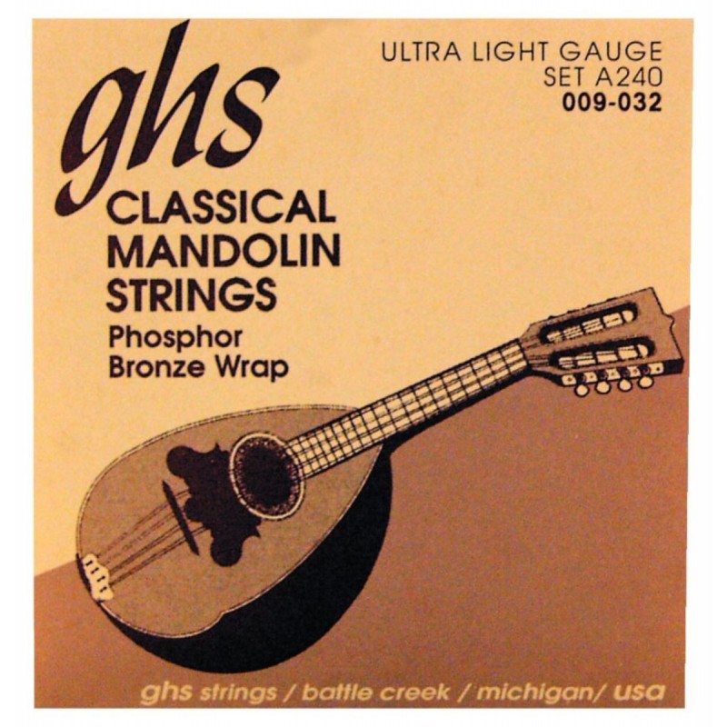 GHS Professional - A240 - Mandolin String Set, Loop End, Phosphor Bronze, Ultra Light, .009-.032 - 1