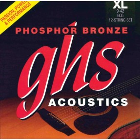 GHS Phosphor Bronze - 605 - Acoustic Guitar String Set, 12 String Extra Light, .009-.042 - 1