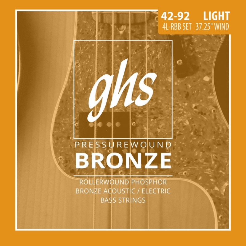 GHS Pressurewound Bronze Bass String Set, 4-String, Light, .042-.092 - 1