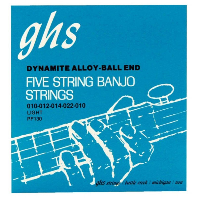 GHS Professional - PF130 - Banjo String Set, 5-String, Ball End, Stainless Steel, Light, .011-.022 - 1