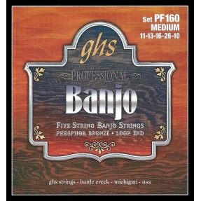 GHS Professional - PF160 - Banjo String Set, 5-String, Loop End, Phosphor Bronze, Medium, .010-.022 - 1