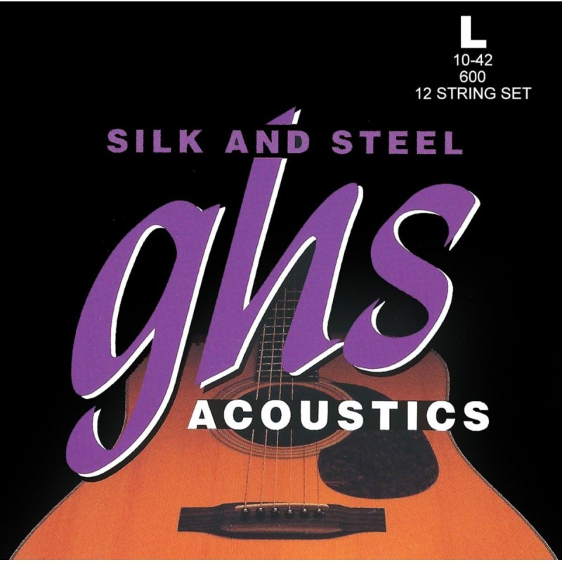 GHS Silk and Steel - 610 - Acoustic Guitar String Set, 12-String, Silver-plated Copper, Medium, .011-.048 - 1
