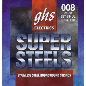 GHS SUPER STEELS - ST-UL - Electric Guitar String Set, Ultra Light, .008-.038 - 1