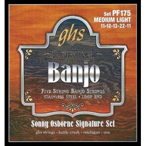 GHS Professional - PF175 - Sonny Osbourne Signature Banjo String Set, 5-String, Loop End, Stainless Steel, .011-.022 - 1