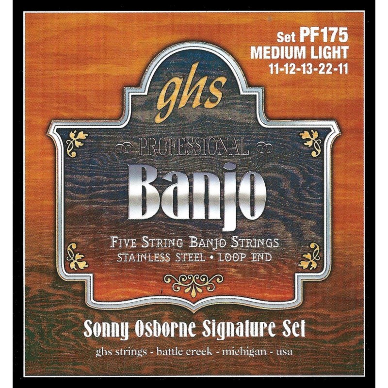 GHS Professional - PF175 - Sonny Osbourne Signature Banjo String Set, 5-String, Loop End, Stainless Steel, .011-.022 - 1