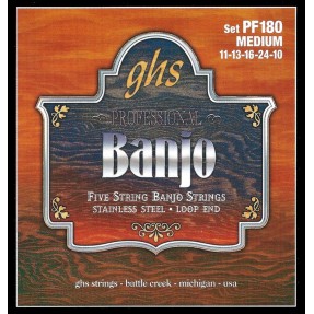 GHS Professional - PF180 - Banjo String Set, 5-String, Loop End, Stainless Steel, Medium, .011-.024 - 1