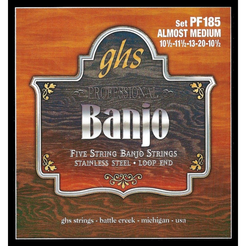 GHS Professional - PF185 - Banjo String Set, 5-String, Loop End, Stainless Steel, Almost Medium, .0105-.020 - 1