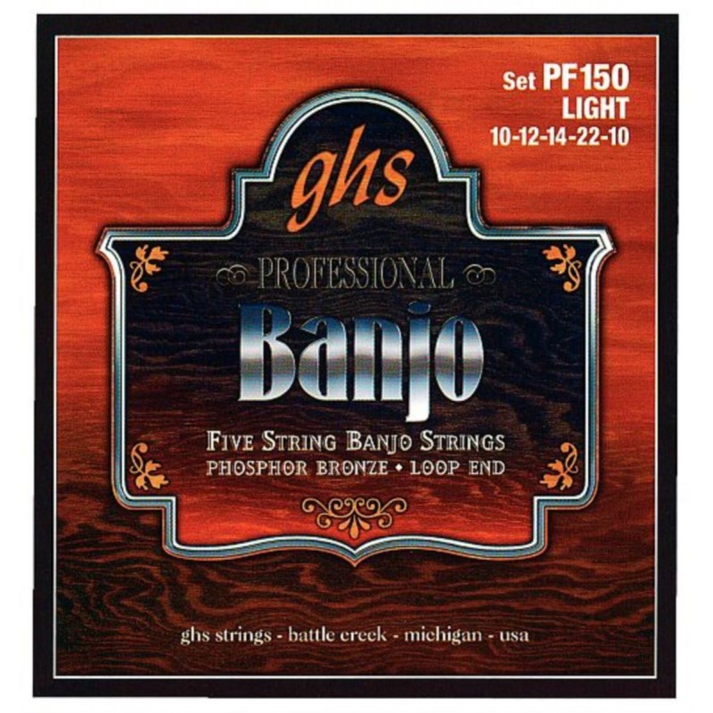GHS Professional - PF150 - Banjo String Set, 5-String, Loop End, Phosphor Bronze, Light, .011-.022 - 1