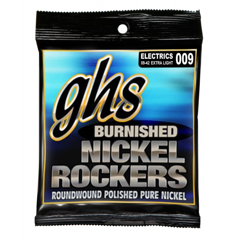 GHS Burnished Nickel Rockers - BNR-XL - Electric Guitar String Set, Extral Light, .009-.042 - 1