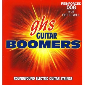 GHS Reinforced Guitar Boomers - T-GBUL - Electric Guitar String Set, Ultra Light, .008-.038, for Vibrato Systems - 1