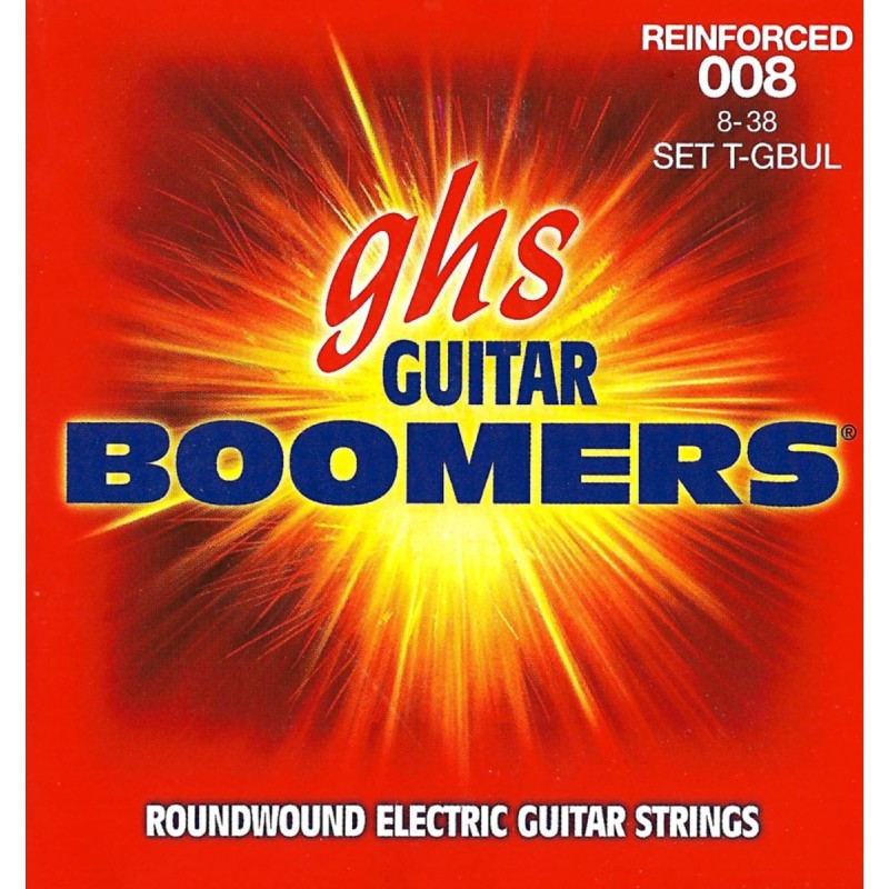 GHS Reinforced Guitar Boomers - T-GBUL - Electric Guitar String Set, Ultra Light, .008-.038, for Vibrato Systems - 1