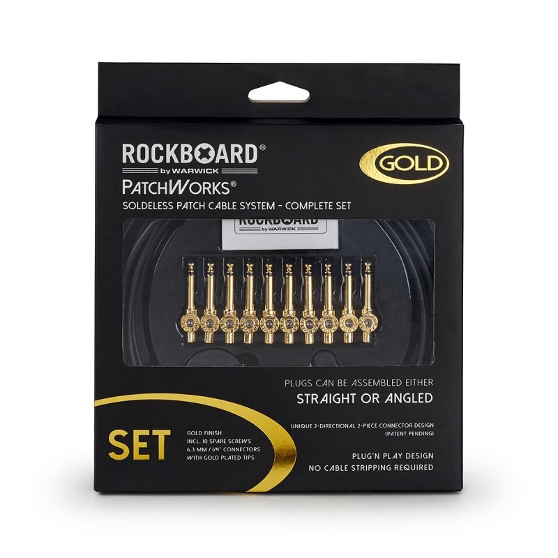 RockBoard PatchWorks Solderless Patch Cable Set - 300 cm / 118 7/64 Cable + 10 Plugs - Gold - 9