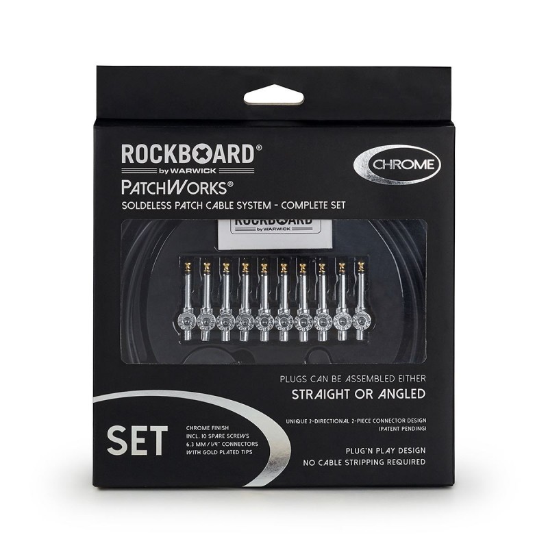 RockBoard PatchWorks Solderless Patch Cable Set - 300 cm / 118 7/64 Cable + 10 Plugs - Chrome - 9