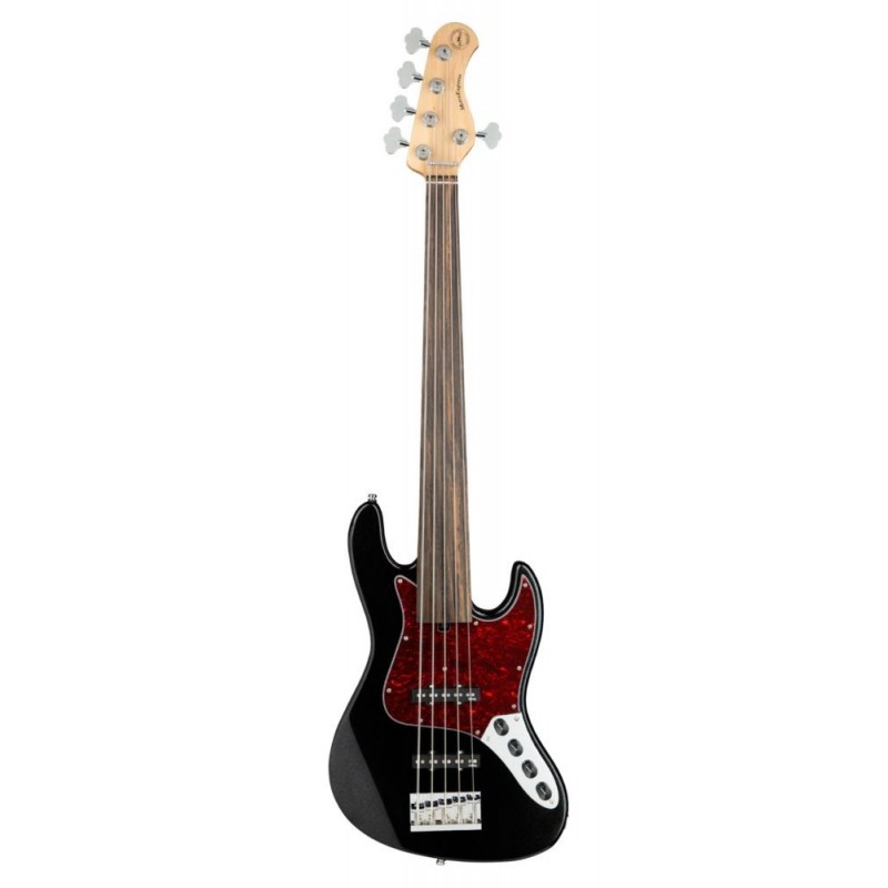Sadowsky MetroExpress 21-Fret Vintage J/J Bass, Tigerstripe Ebony Fingerboard, Fretless, 5-String - Solid Black High Polish - 1