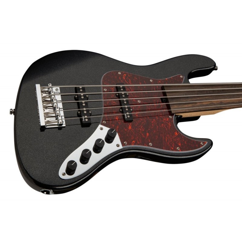 Sadowsky MetroExpress 21-Fret Vintage J/J Bass, Tigerstripe Ebony Fingerboard, Fretless, 5-String - Solid Black High Polish - 4