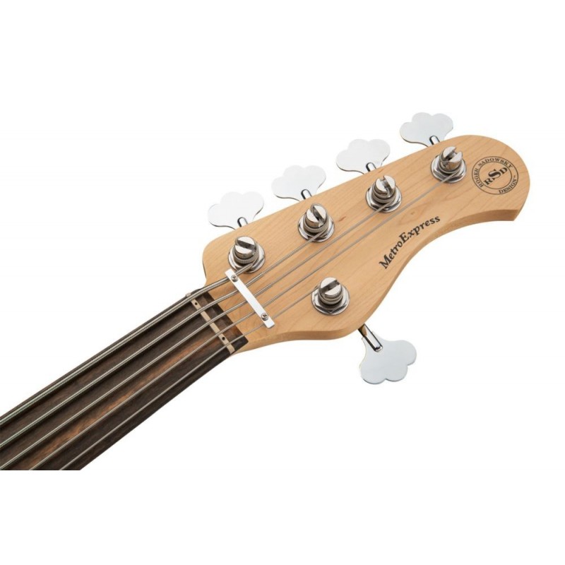 Sadowsky MetroExpress 21-Fret Vintage J/J Bass, Tigerstripe Ebony Fingerboard, Fretless, 5-String - Solid Black High Polish - 7