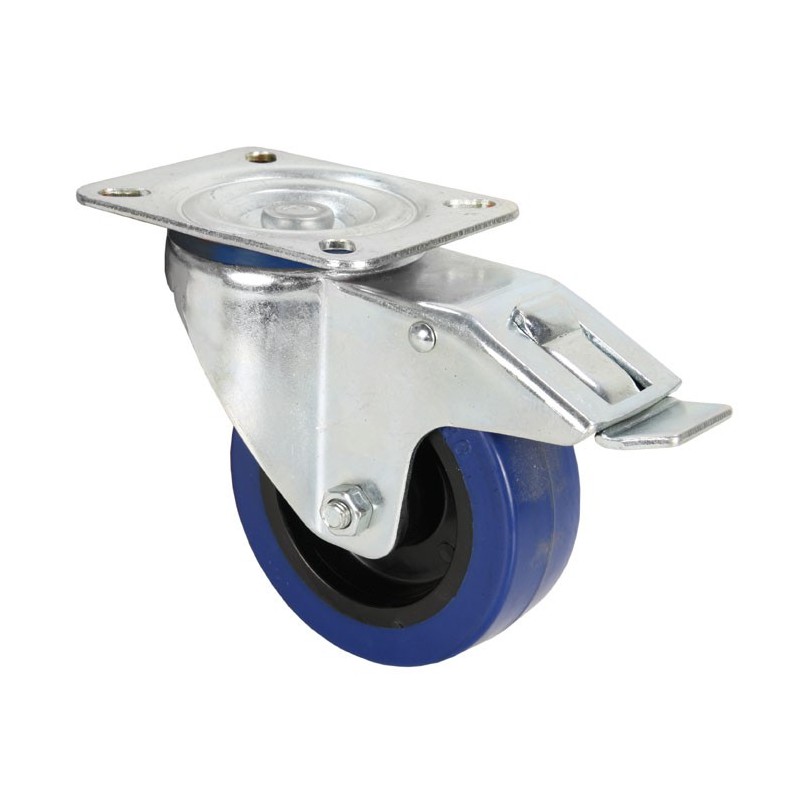 Adam Hall Hardware 372191 - Kółko zwrotne 100 mm z niebieską oponą i ogranicznikiem - 1