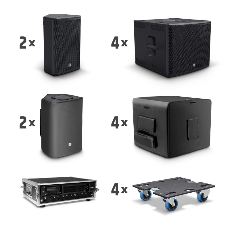 LD Systems STINGER G3 IMPACT SET - 2 x 15" pasywna kolumna głośnikowa + 4 x 18" pasywny subwoofer + zestaw rack z końcówką mocy 