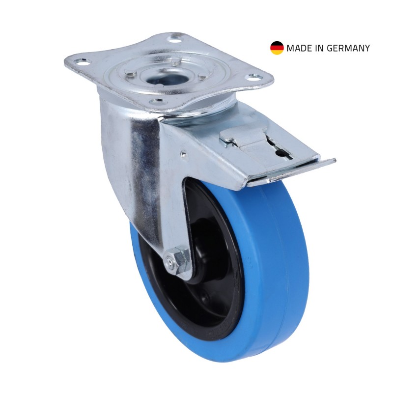 Tente 37036 - Kółko zwrotne 125 mm z niebieską oponą i ogranicznikiem - 1