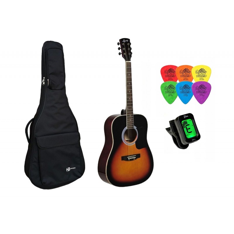 Gitara Akustyczna +Pokrowiec +Tuner +Kostki Zestaw 009 - 1