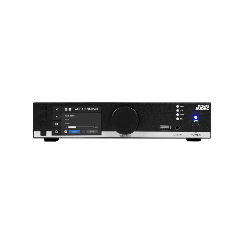 AUDAC MFA216 - rozwiązanie audio all-in-one - 2 x 80W @ 4 Ohm - 160W @ 70/100V - 1