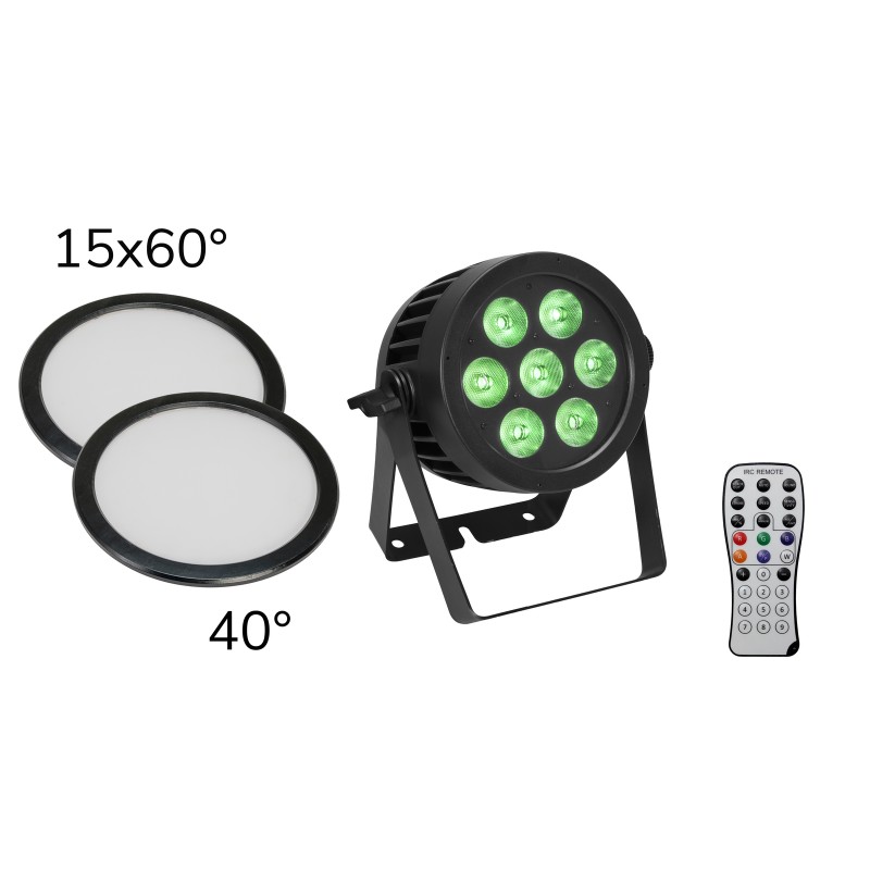 EUROLITE Set LED IP PAR 7x9W SCL Spot + 2x Diffuser cover (15x60° and 40°) - 1