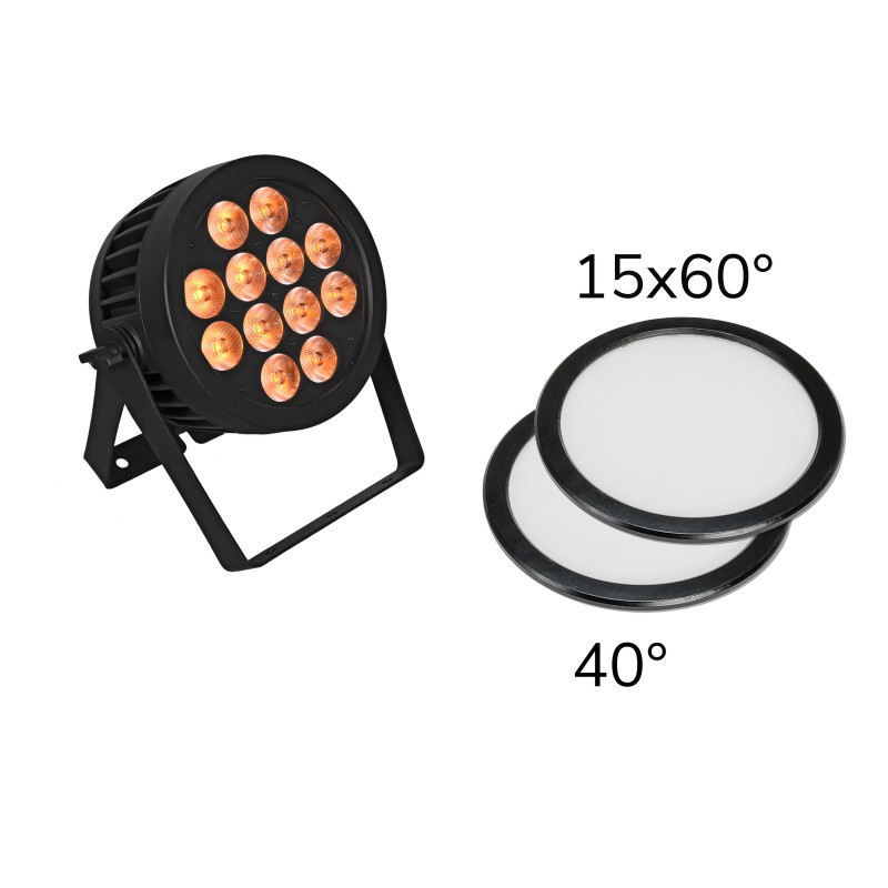 EUROLITE Set LED IP PAR 12x8W QCL Spot + 2x Diffuser cover (15x60° and 40°) - 1