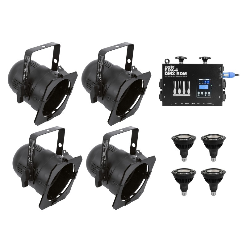 EUROLITE Set 4x PAR-38 Spot bk dim2warm + EDX-4 DMX RDM LED Dimmer pack - 1