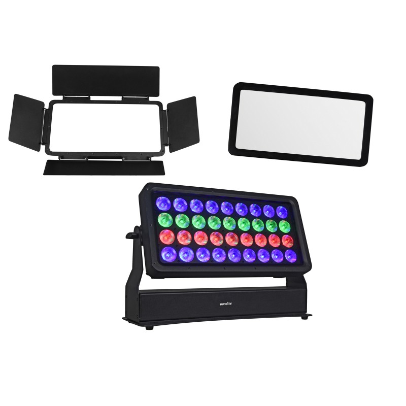 EUROLITE Set Multiflood Pro IP RGBW Wash MK2 + Diffusor Cover 40° + Barndoors - 1
