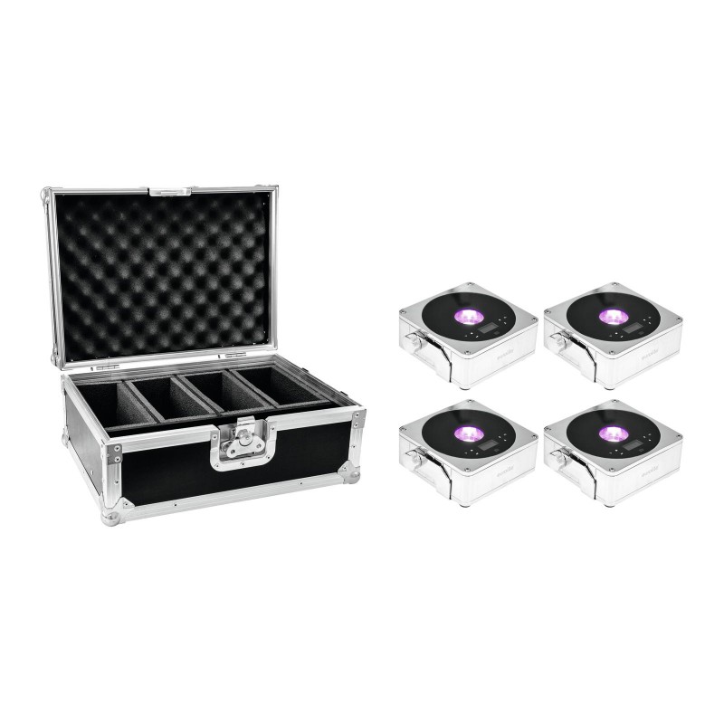 EUROLITE Set 4x AKKU IP Flat Light 1 chrome + Case - 1