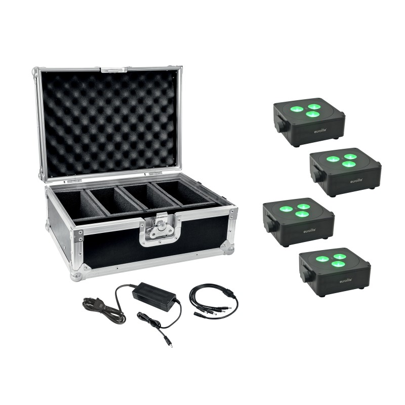 EUROLITE Set 4x AKKU IP Flat Light 3 bk + Charger + Case - 1